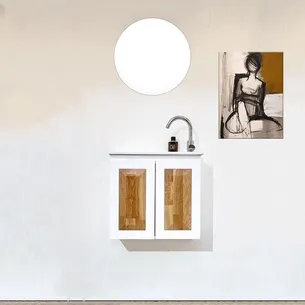 ארון אמבטיה תלוי לפי מידה רוחב עומק וצבע לפי בחירתך עם כיור משטח חרס שקוע דגם שקד W