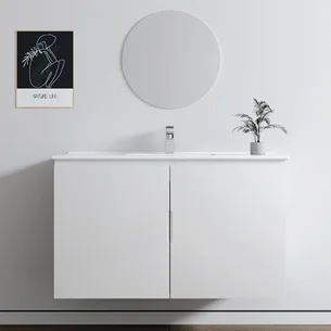 ארון אמבטיה תלוי לפי מידה רוחב עומק וצבע לפי בחירתך עם כיור משטח חרס שקוע דגם יהלום B