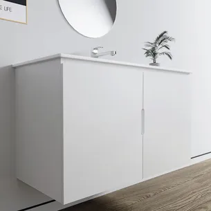 ארון אמבטיה תלוי לפי מידה רוחב עומק וצבע לפי בחירתך עם כיור משטח חרס שקוע דגם יהלום B