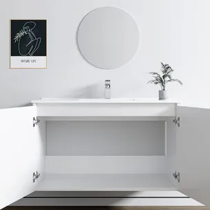 ארון אמבטיה תלוי לפי מידה רוחב עומק וצבע לפי בחירתך עם כיור משטח חרס שקוע דגם יהלום B