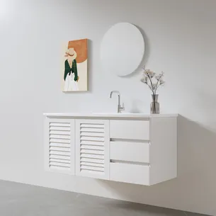 ארון אמבטיה תלוי לפי מידה רוחב וצבע לפי בחירתך עם כיור משטח חרס שקוע דגם ציריך W