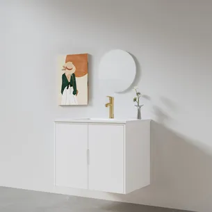 ארון אמבטיה תלוי רוחב 60 ס"מ בעומק 46 ס"מ צבע לבן מט עם כיור משטח חרס שקוע דגם R48-60A