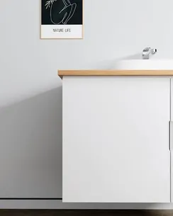 ארון אמבטיה תלוי לפי מידה רוחב עומק וצבע לפי בחירתך עם משטח עץ מלא להנחת כיור מונח דגם יוון B