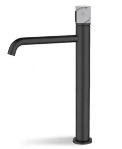 ברז לכיור מונח גבוה פיה קבועה ועם ידית שיש צבע שחור מט דגם PL0633K