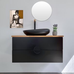 ארון אמבטיה תלוי לפי מידה רוחב עומק וצבע לפי בחירתך עם משטח עץ מלא להנחת כיור מונח דגם אריסטו B