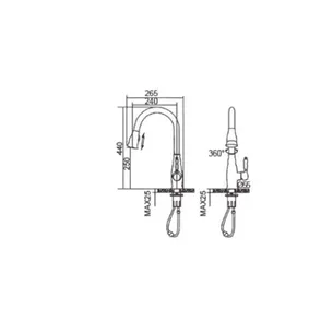 ברז מטבח מגיע עם פיה מסתובבת ונשלפת צבע ניקל מבריק דגם OB0803CH