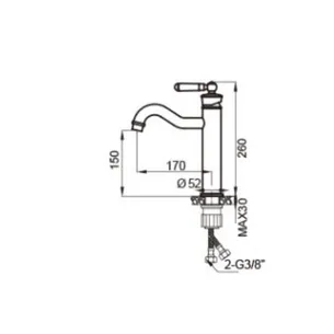 ברז רחצה עם פיה קבועה צבע ניקל מבריק דגם AN0521CH
