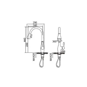 ברז מטבח מגיע עם פיה מסתובבת ונשלפת צבע שחור מט דגם OB0804K