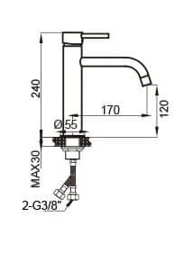 ברז רחצה עם פיה מסתובבת צבע ניקל מבריק דגם ZV-0445-CH