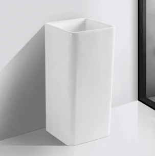 כיור רחצה חרס עומד מרובע רצפתי רוחב 41 ס"מ עומק 40 ס"מ גובה 84 ס"מ לבן מט ללא חור לברז דגם קאררה