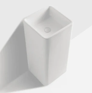 כיור רחצה חרס עומד מרובע רצפתי רוחב 41 ס"מ עומק 40 ס"מ גובה 84 ס"מ לבן מט ללא חור לברז דגם קאררה