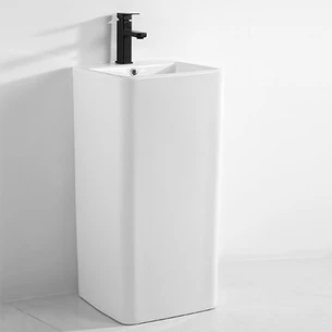 כיור רחצה חרס עומד מרובע רצפתי רוחב 41 ס"מ ועומק 40 ס"מ גובה 84 ס"מ לבן מט עם חור לברז דגם פראטו