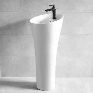 כיור רחצה חרס עומד מעוגל רצפתי קוטר מלמעלה 42 ס"מ וקוטר מלמטה 16 ס"מ גובה 95 ס"מ לבן מבריק עם חור לברז דגם אולן