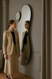 סט מראת גוף גדולה ומראה קטנה מרחפות בצורה אמורפית לתליה ללא מסגרת רוחב 70 ס"מ גובה 180 ס"מ דגם LM-595