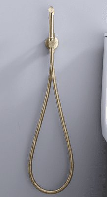 מערכת שטיפה Brass אל חלד כולל צינור ושיבר עם תפסן צבע זהב מט דגם 5854SP