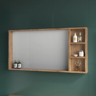 מראות מרחפות לתליה עשויות ממסגרת עץ מלא (אלון מבוקע) עם מדפים בצד ימין רוחב 65, 80, 100, 120 ובגובה 60 ס"מ לבחירתכם דגם 699WR