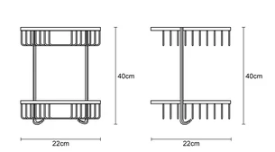 רשת פינתית כפולה לבקבוקי שמפו במקלחת לתליה על קיר עם מתלה עשויה מחומר נירוסטה אל חלד צבע ניקל מבריק דגם 5894CH