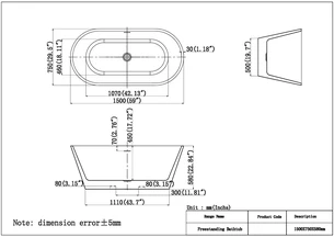 אמבטיה מונחת אובלית עשויה מחומר אקרילי מוחזקת בפייברגלס אורך 150 ס"מ צבע לבן מבריק דגם Aires 150