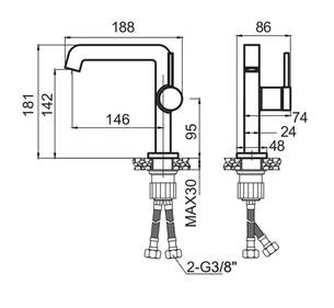 ברז רחצה עם פיה קבועה צבע ניקל מבריק דגם PL702CH