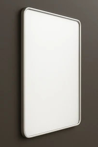 מראה מרחפת לתליה עם מסגרת אלומיניום אל חלד צבע לבן מט ברוחב 100 ס"מ ובגובה 60 ס"מ דגם 685W