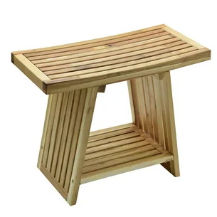 ספסל עץ טיק מלא לישיבה במקלחת מיועד לחדרים רטובים רוחב 60 ס"מ דגם אסטלי