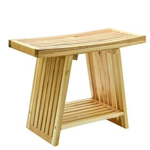 ספסל עץ טיק מלא לישיבה במקלחת מיועד לחדרים רטובים רוחב 60 ס"מ דגם אסטלי