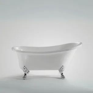 אמבטיה מונחת אובלית עם רגליות לבחירתך עשויה מחומר אקרילי מוחזקת בפייברגלס אורך 150 ס"מ צבע האמבטיה לבן מבריק דגם Mexico 150