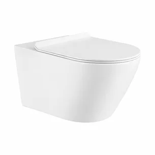 אסלה תלויה מעוגלת אורך 48 ס"מ לבן מט שטיפת רימליס כוללת מושב קשיח טריקה שקטה נשלף דגם מארי