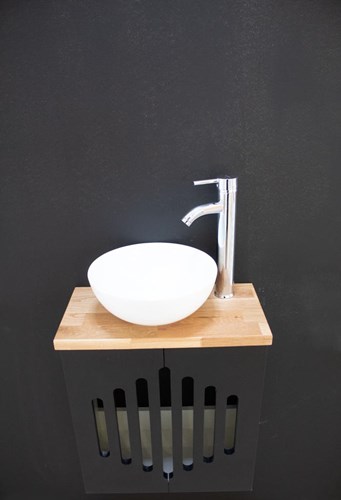 ארון אמבטיה תלוי לפי מידה רוחב עומק וצבע לפי בחירתך עם משטח עץ מלא להנחת כיור מונח דגם גואנזו