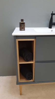 ארון אמבטיה עומד לפי מידה רוחב עומק וצבע לפי בחירתך עם כיור משטח חרס שקוע דגם תמנון