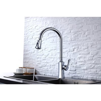 ברז מטבח מגיע עם פיה מסתובבת ונשלפת צבע ניקל מבריק דגם K528