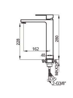 ברז לכיור מונח גבוה עם פיה קבועה צבע ניקל מבריק דגם ZV0129CH
