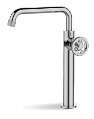 ברז לכיור מונח גבוה עם פיה מסתובבת צבע ניקל מבריק דגם SH0703