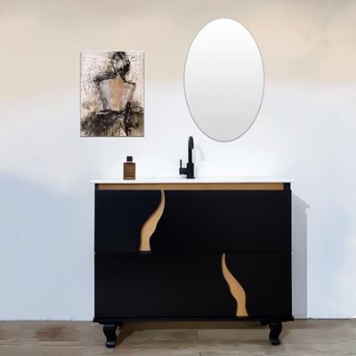 ארון אמבטיה עומד לפי מידה רוחב עומק וצבע לפי בחירתך עם כיור משטח חרס שקוע דגם ברוני