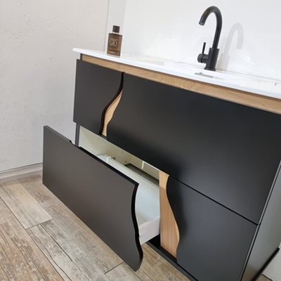 ארון אמבטיה עומד לפי מידה רוחב עומק וצבע לפי בחירתך עם כיור משטח חרס שקוע דגם ברוני