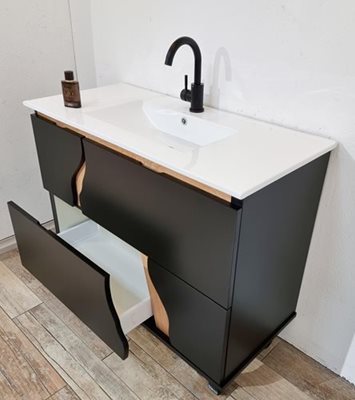 ארון אמבטיה עומד לפי מידה רוחב עומק וצבע לפי בחירתך עם כיור משטח חרס שקוע דגם ברוני