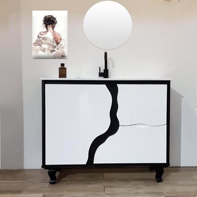 ארון אמבטיה עומד לפי מידה רוחב עומק וצבע לפי בחירתך עם כיור משטח חרס שקוע דגם לימה