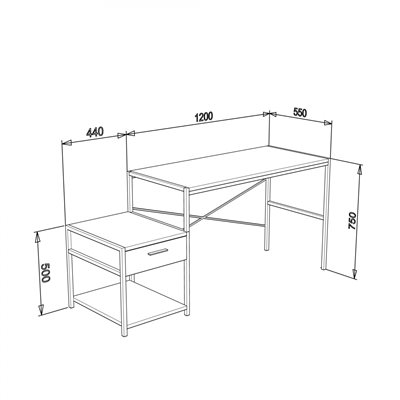 שולחן כתיבה מעוצב עם מגירה ומדף אחסון רוחב 120 ס"מ בגוון לבן עם סטנד שחור דגם 69584