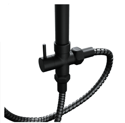 מוט פינוק נירוסטה אל חלד עם ראש מעוגל 20 ס"מ ומזלף צבע שחור מט מתכוונן לחורים קיימים במקלחת דגם 6659B