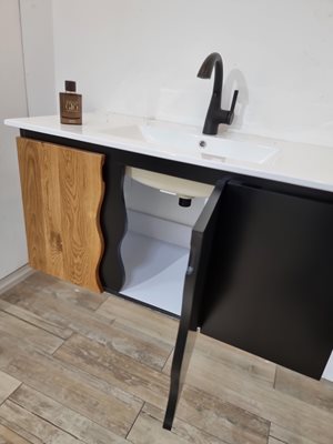 ארון אמבטיה תלוי לפי מידה רוחב עומק וצבע לפי בחירתך עם כיור משטח חרס שקוע דגם מילאנו