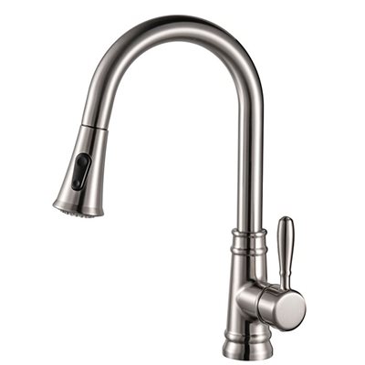 ברז מטבח מגיע עם פיה מסתובבת ונשלפת צבע ניקל מוברש דגם K121