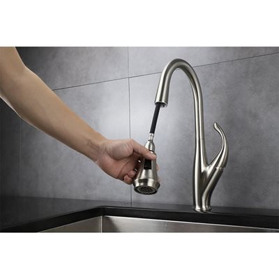 ברז מטבח מגיע עם פיה מסתובבת ונשלפת צבע ניקל מוברש דגם K62401021