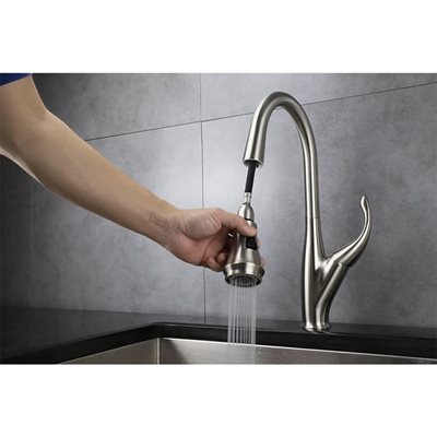 ברז מטבח מגיע עם פיה מסתובבת ונשלפת צבע ניקל מוברש דגם K62401021