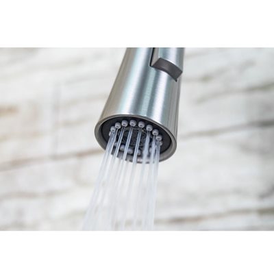 ברז מטבח מגיע עם פיה מסתובבת ונשלפת צבע ניקל מוברש דגם K134