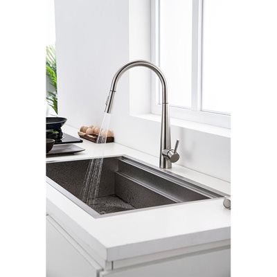 ברז מטבח מגיע עם פיה מסתובבת ונשלפת צבע ניקל מוברש דגם K149