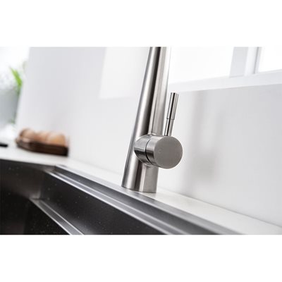 ברז מטבח מגיע עם פיה מסתובבת ונשלפת צבע ניקל מוברש דגם K149