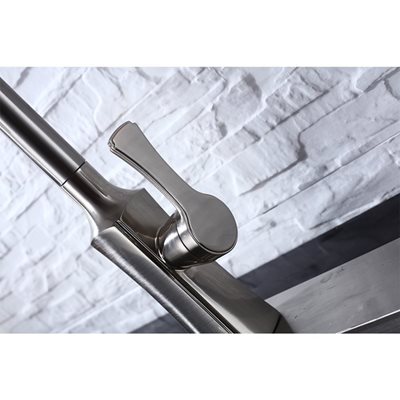 ברז מטבח מגיע עם פיה מסתובבת ונשלפת צבע ניקל מוברש דגם K528