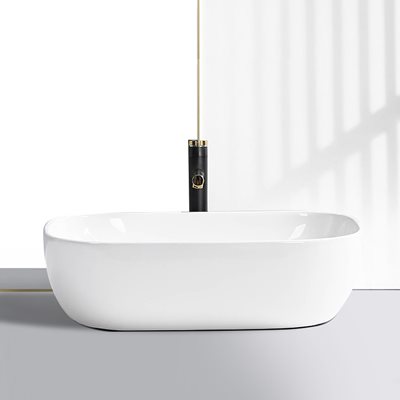 כיור רחצה מונח חרס מלבני רוחב 36 ס"מ ועומק 25 ס"מ צבע לבן מבריק דגם סירוס