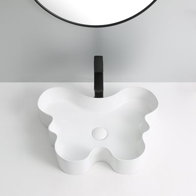 כיור רחצה מונח חרס אובלי ענן רוחב 56 ס"מ ועומק 41 ס"מ צבע לבן מבריק דגם מירלנד