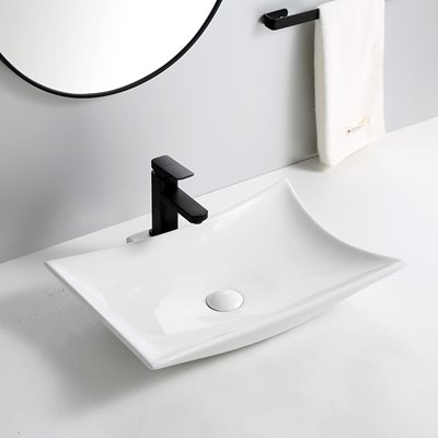 כיור רחצה מונח חרס מלבני רוחב 59 ס"מ ועומק 39.5 ס"מ צבע לבן מבריק דגם מיין